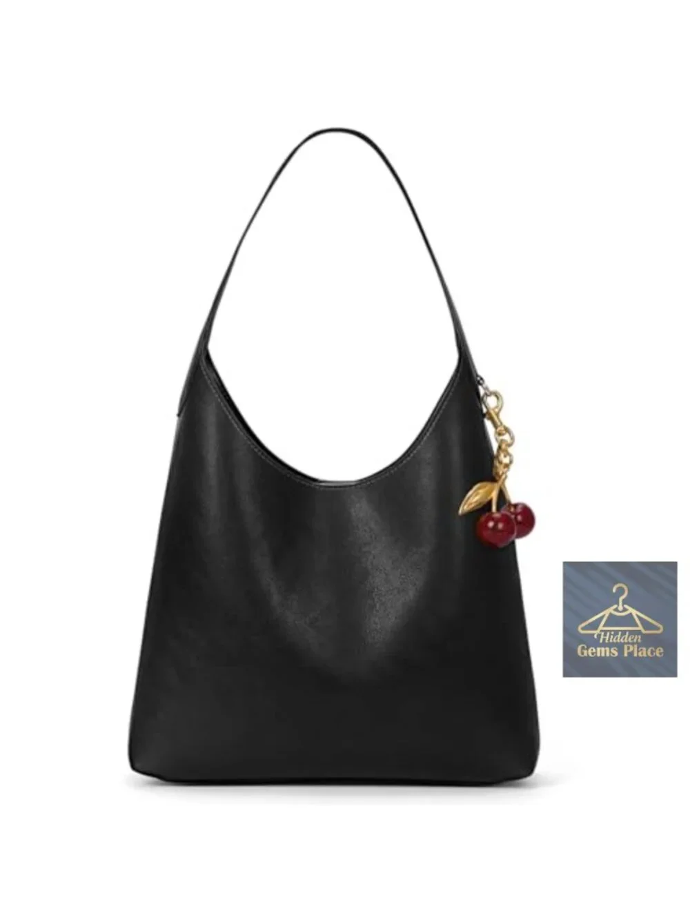 Faux Suede Hobo Bag Vegan Leather Shoulder Bag Tote with Cherry Charm Slouchy
